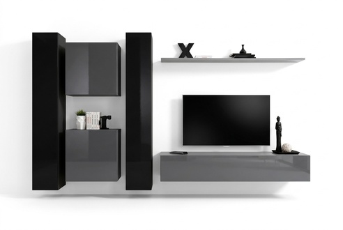 Designer Wohnwand Grau Wohnzimmermöbel 4x Wandschrank Wand Regal Komplett