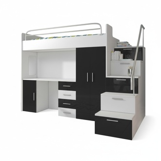 Doppelstockbett Schwarz Tisch Schrank Multifunktion Etagen Hochbett Kinderzimmer