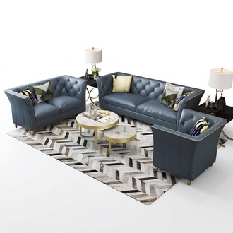 Dreisitzer Couch Polster Design Sofa 3er Sitz Sofas Zimmer Blau Chesterfield