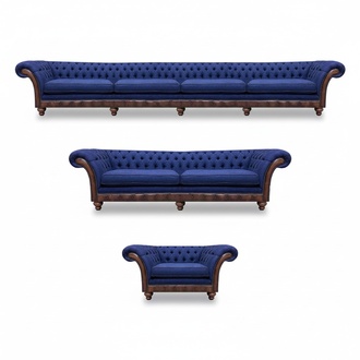Dunkelblaue Chesterfield Garnitur Luxuriöse Polster Sitzmöbel Couchen