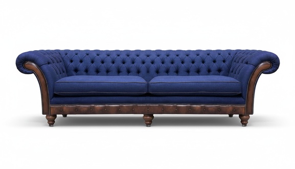 Dunkelblaue Chesterfield Polstercouch Wohnzimmer Zweisitzer Textil Möbel