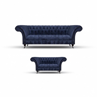 Dunkelblaue Chesterfield Textilgarnitur Designer Sofas Polster Couchen