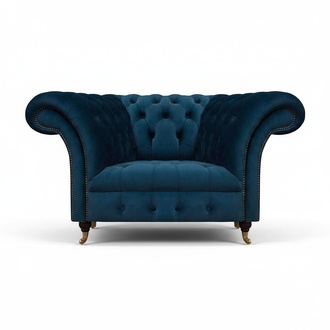 Dunkelblauer Chesterfield Einsitzer Wohnzimmer Polster Designer Sessel