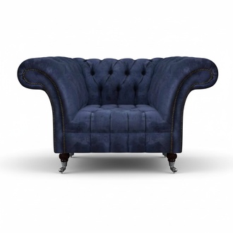 Dunkelblauer Chesterfield Einsitzer Wohnzimmer Textil Polstersessel Neu
