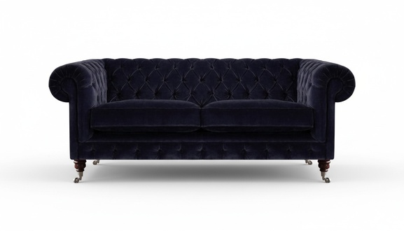 Dunkelblauer Chesterfield Zweisitzer Wohnzimmer Edles Stoffsofa Couch