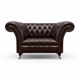 Dunkelbrauner Chesterfield Ledersessel Wohnzimmer Kunstleder Einsitzer