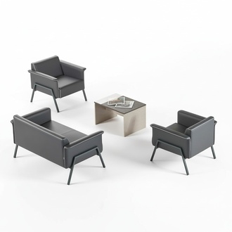 Dunkelgraue Arbeitszimmer Möbel Leder 2-Sitzer Holztisch 2x Sessel 4tlg