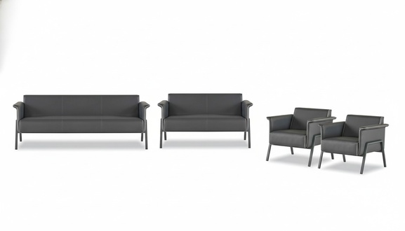 Dunkelgraue Arbeitszimmer Sessel Textil Sitzbank Dreisitzer 2-Sitzer