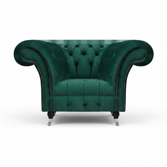 Dunkelgrüner Chesterfield Sessel Wohnzimmer Sitzmöbel Luxus Einsitzer