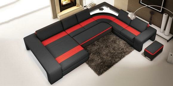 Designer Wohnlandschaft Sofa Couch Polster Leder Sofas Eck Ecke Sitz