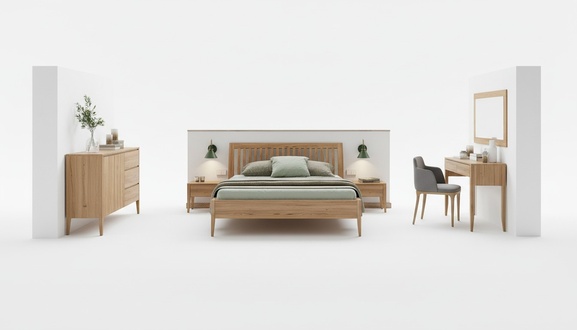 Echtes Holz Schlafzimmer 6tlg. Set 2x Nachttisch Sсhminktisch Kommode Spiegel