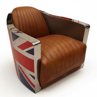 Echtleder Design Vintage Sessel Lounge Möbel Union Jack Aviator Retro