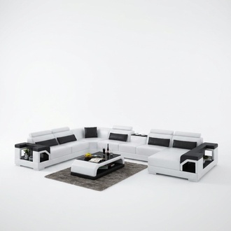 Eckgarnitur Ledersofa USB LED Luxus Wohnlandschaft sofa couch Polster Ecksofa