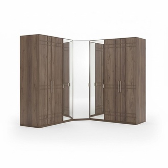 Eckschrank Kleiderschrank Schrank Braun Holz Spiegel 7 Türen Groß