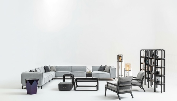 Ecksofa Couch Polster Möbel U Form Wohnlandschaft mit Sessel Graue Couchen
