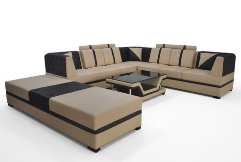 Ecksofa Design Polster Eckcouch Eckgarnitur Sofa Wohnlandschaft 3tlg Tisch USB