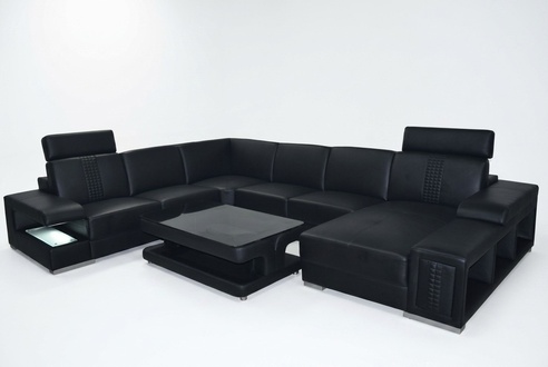 Ecksofa Design Polster Eckgarnitur Eckcouch Sofa Wohnlandschaft Couch Tisch USB