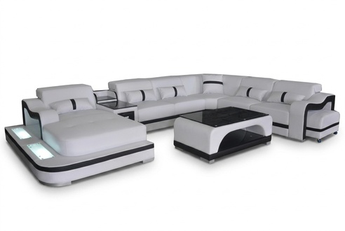 Ecksofa Eckgarnitur Eckcouch Sofa Couch Polster Wohnlandschaft Tisch USB LED Neu