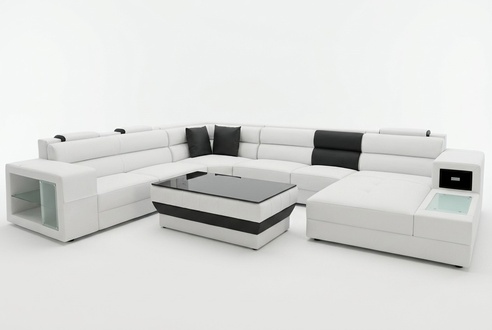 Ecksofa Eckgarnitur Eckcouch Sofa Couch Polster Wohnlandschaft Tisch LED USB Neu
