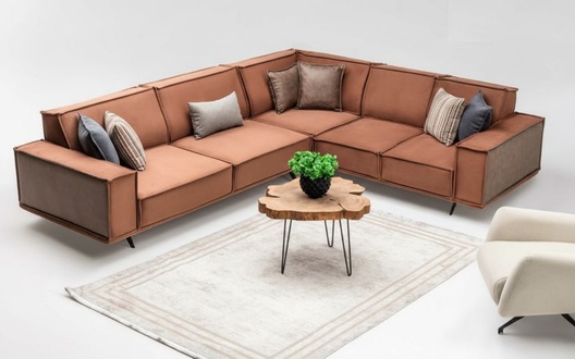 Ecksofa L form Polstersofa Stoffsofa Couch Braun Sofa Moderne Stoff