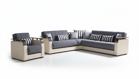 Ecksofa L-Form + Sessel Grau Komplett Wohnzimmer Set 2tlg. Luxus Möbel