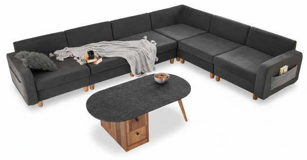 Ecksofa L-Form Sofa Grau Stoffsofa Polstersofa Großes Couch Design