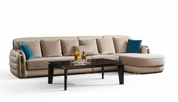 Ecksofa Leder Beige Luxus Wohnlandschaft Couch Eckgarnitur Sofas Möbel Design
