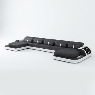 Ecksofa Ledersofa mit usb Big U Form Wohnlandschaft Sofa Couch Garnitur led neu