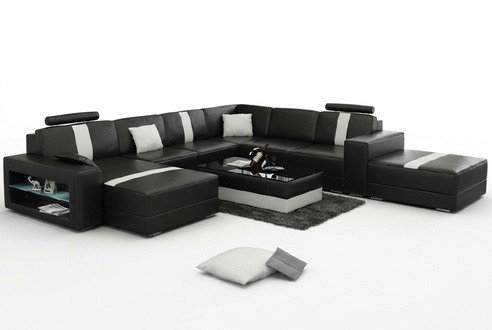 Ecksofa Polster +USB Designer Sofa Couch Modernde Sofas U Form Leder Eckgarnitur