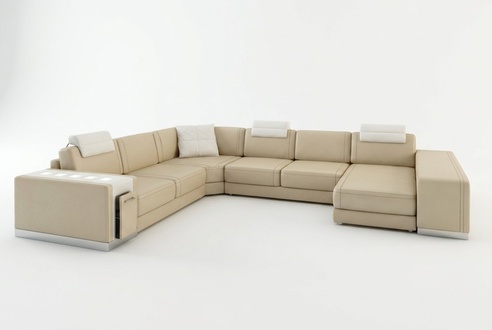 Ecksofa Sofa Wohnlandschaft U Form Polster Couch Ledersofa Hocker