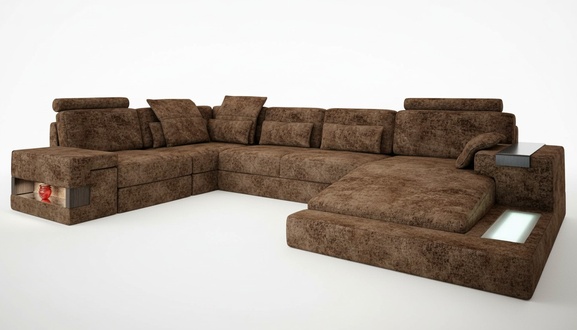 Ecksofa U-Form Couch Design Polster Textil Neu Wohnlandschaft Bettfunktion Stoff