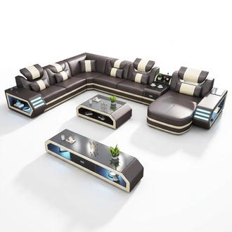Ecksofa U Form Couchtisch Wohnlandschaft Polster Eckcouch Couch Leder Ecksofa