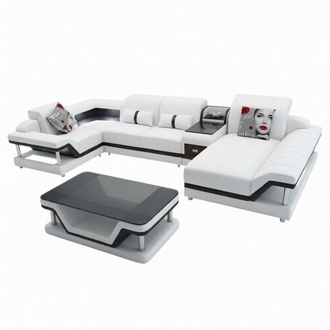 Ecksofa U-Form Couchtisch Polster Garnitur Wohnlandschaft Design Ecksofa Led usb