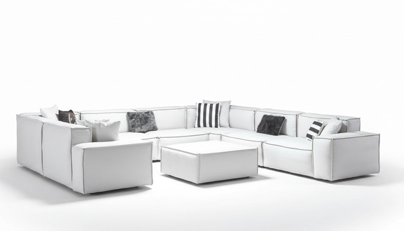 Ecksofa U-Form Weiß Wohnlandschaft Couch Polster Eckgarnitur