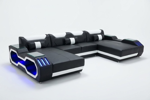 Ecksofa U-Form Wohnlandschaft Sofa Couch Polster Ecke Stoff Sofas Leder