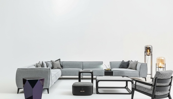 Ecksofa U-Form Wohnzimmer Polster Sofas Couch Möbel Stil Sofa Couchen