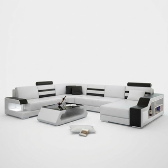 Ecksofa Wohnlandschaft U Form Sofa - Ledersofa Garnitur mit Regal Leder