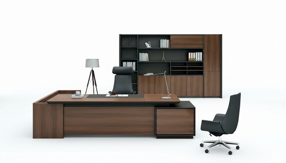 Ecktisch Schreibtisch + Schrank Regal Holz 2tlg. Set Büro Einrichtung Leder