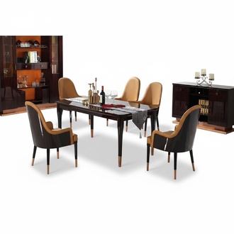 Edel Holz Tisch Set Garnitur 7tlg. Wohn Ess Zimmer 6x Sessel Stuhl Sitz