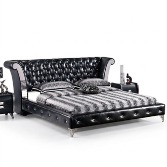 Edelstahl Luxus Chesterfield Leder Bett Doppel Polster Designer Betten Hotel
