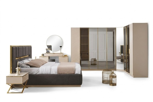 Elegant Schlafzimmer Set 6tlg luxuriös Beige Möbel Holz Eckschrank Nachttisch
