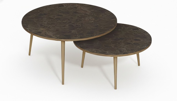 Beistelltisch Set 2 Teile in Marmor-Optik mit Metallbeinen