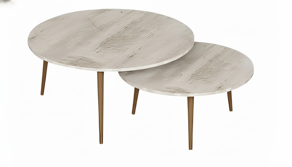 Beistelltisch Set 2 Teile Holz-Optik mit Metallbeinen