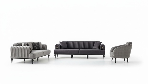 Elegante Sofagarnitur 3+3+1 Sitzer Luxuriöse Wohnlandschaft Stil Komfort Grau