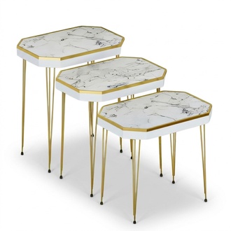 Luxus Beistelltisch Kollektion – 5-teilige Satztische, 3er-Sets & Laptoptische (Marmor-, Holz- & Uni-Optik)