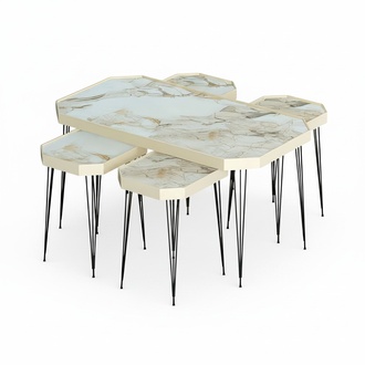 Design Beistelltisch Set in Creme mit Metallbeinen