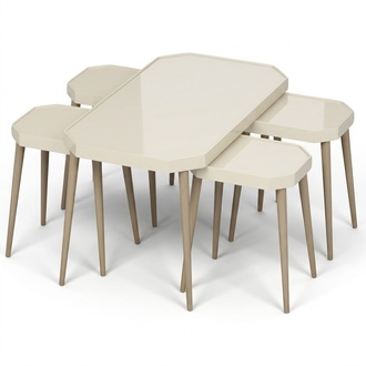 Beistelltisch Set 5 Teile mit Holz-Beinen und Modernem Design in Creme