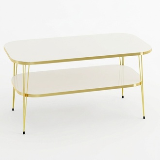 Design Couchtisch Rechteckig 2-Ebenen Weiß & Gold