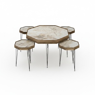 Beistelltisch Set 5 Teile mit Holz-Beinen und Modernem Design