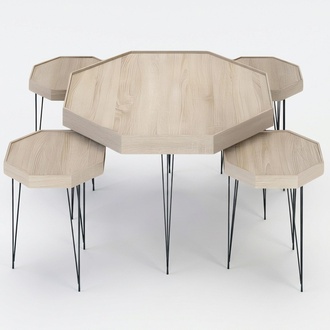 Design Beistelltisch Set in Holz-Optik mit schwarzen Metallbeinen